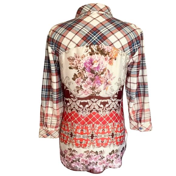 Aratta Silent Journey Mixed Print Flannel Chiffon Button Up Shirt Boho Size MED - Picture 4 of 15